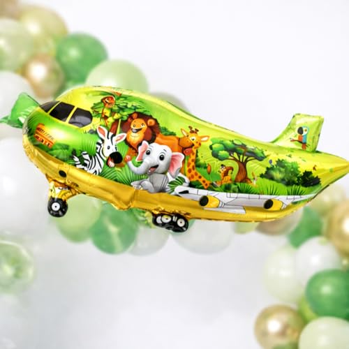 Image of Rozi Decoration Jungle Theme Birthday Decoration Kit with Balloon, Happy Birthday Cardstock Paper Banner, Cake Topper Set and Green White Gold Latex Balloons - 76 Pieces Party Decoration Set