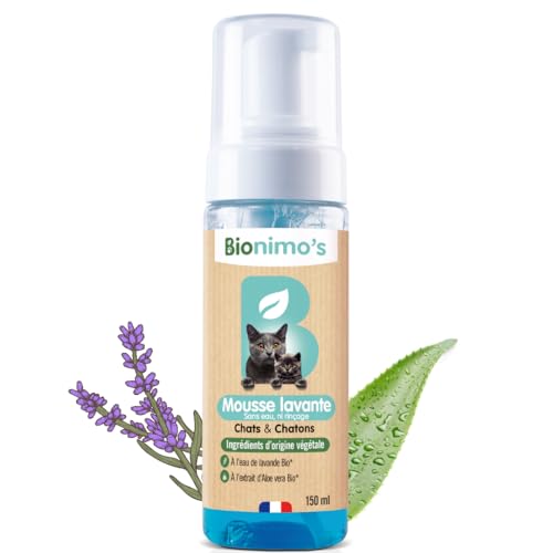 Shampoing à Sec sans rinçage, Mousse lavante sans rinçage Naturelle et Végétale Chats & Chatons, Peaux Sensibles. Nettoie & Hydrate. Eau de Lavande Bio &...