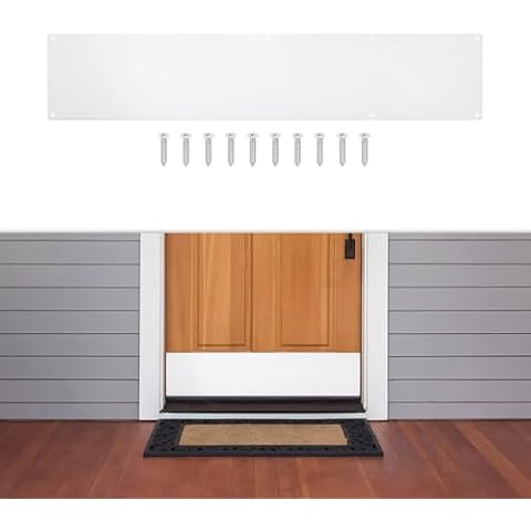 GLOKUUCA 1 Pcs Door Kick Plates - 8 x 34 Inches Kick Plates for Exterior Interior Doors, 1.5mm (1/16 Inch) Thickness Rectangular Aluminum Door Push Plate (White) Cover