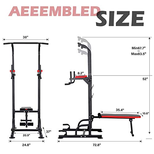 KAC Power Tower with Weight Bench, Adjustable Dip Station, Pull Up Bar for Home Gym Strength Training Workout Equipment