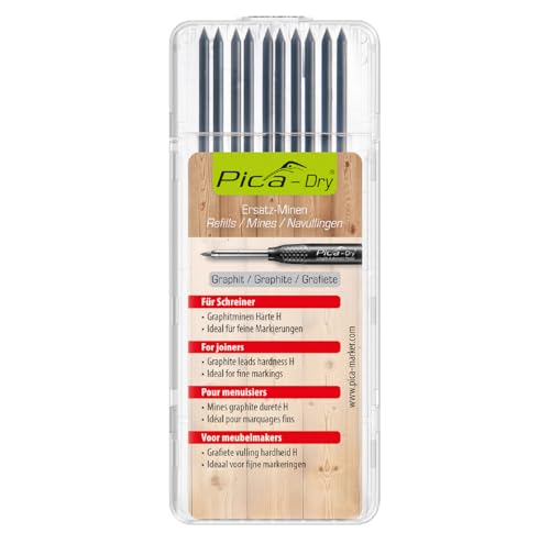 Pica 4050 I 10tlg. Ersatzminen-Set Dry 3030 I Durchmesser 2 8mm I Grafit-Mine mit Spezialhärte H für feine präzise Markierungen I perfekt für Schreiner I für fast alle Oberflächen