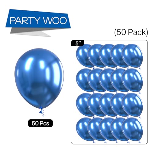 Image of PartyWoo Metallic Blue Balloons 50pcs 5 Inch Small Mini Chrome Blue Latex Balloons for Graduation Wedding Baby Shower Engagement Baby Shower Wedding Bachelorette Birthday Party Decorations Blue-G106