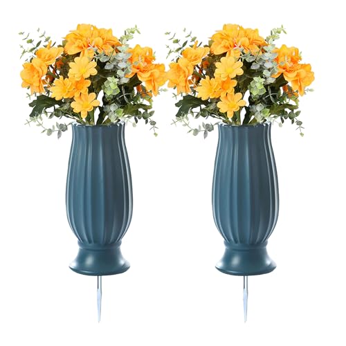 TFANUO 2 Pcs Cemetery Vases with Spikes,Grave Vases for Cemetery with Metal Spikes and Scupper,Cemetery Vases for Headstones Memorial Gifts Loss of Loved One