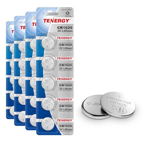 Tenergy CR1620 3V Lithium Button Cell Battery for Car Keys Watches Calculators Remote Controls 20 Count