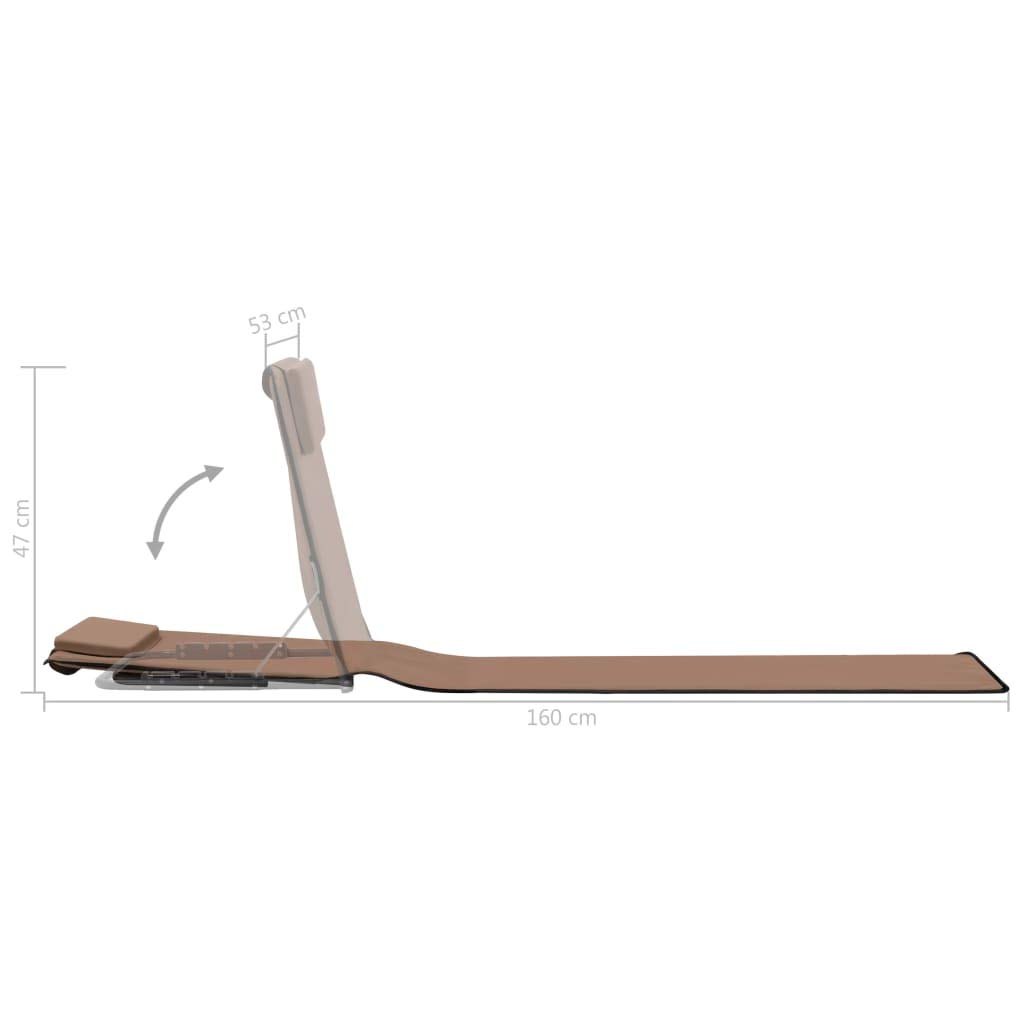 Tapis de Plage Pliables 2 pcs en Acier et Tissu Marron avec Dossier inclinable, Coussin intégré, Poche de Rangement, Dimensions 160x53x47 cm, pour Piscine, terrasse, Jardin