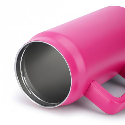 Image of House of Quirk 1500ML Stainless Steel Mug Tumbler with Handle & Straw Lid - Large Water Bottle for Men & Women (Raspberry)