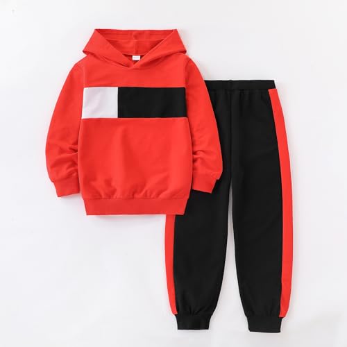 Image of KIDLAGA Toddler Boy Clothes Long Sleeve Hoodie Sweatsuits Tops and Pants Boys Fall Winter Color Block Outfits Set 5-12 Years