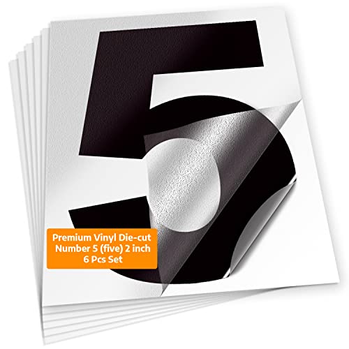 iSYFIX Black Vinyl Number 5 (Five) Stickers, 2 Inch, 6 Pack, Self Adhesive
