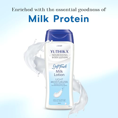 Image of Yuthika Naturals Body Milk Soft Touch 300ml Body Lotion for Women & Men | 72Hr Hydration | for Dry to Very Dry Skin | Enriched with Body Milk | Non Greasy & Healthy Looking Skin