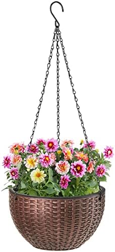 Foraineam 10.2 Inches Round Basket Hanging Planter Dual-pots Design Garden Flower Plant Pots Hanging Planter Baskets with Drainer and Chain for Indoor Outdoor Use