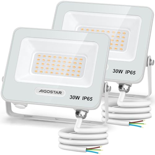 Aigostar 2er-Pack LED Strahler Außen 30W, 2450LM Superhell LED Fluter, IP65 Wasserdicht Außenstrahler, 4000K Neutrales Licht Scheinwerfer Wandleuchtefür Garten, Innenhöfe, Garage, Hotel