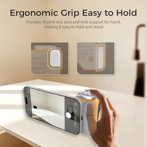 Image of Upgraded Mag-Safe Magnetic Camera Handle Grip with Extended Magnetic Phone Mount with Carabiner & Thumb Rest, Detachable Rechargeable Shutter Remote Compatible with iPhone Pro Max for Video Calls /TK