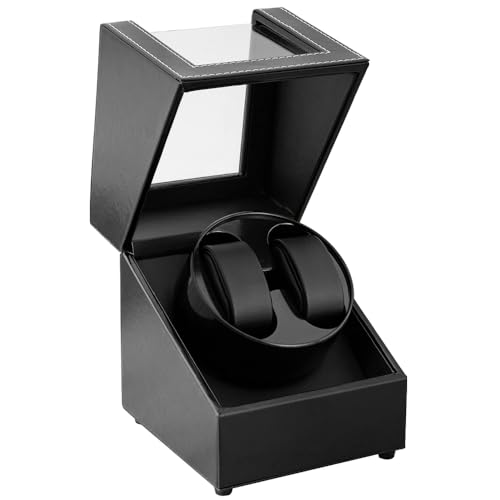 Double Watch Winder for Automatic Watches,Automatic Watch Winder Box in Black Leather for Luxury Mechanical Watch with Quiet Mabuchi Motor(PU Leather)