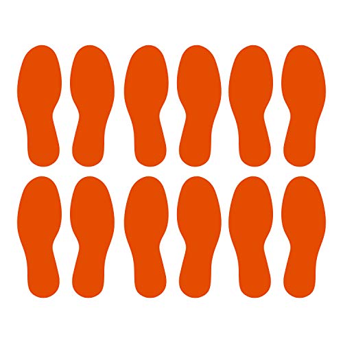 Pegatinas de vinilo LiteMark de color naranja con acabado brillante de 9 pulgadas, tamaño mediano, ideal para pisos, techos, paredes y superficies lisas, paquete de 12 huellas (6 pares)