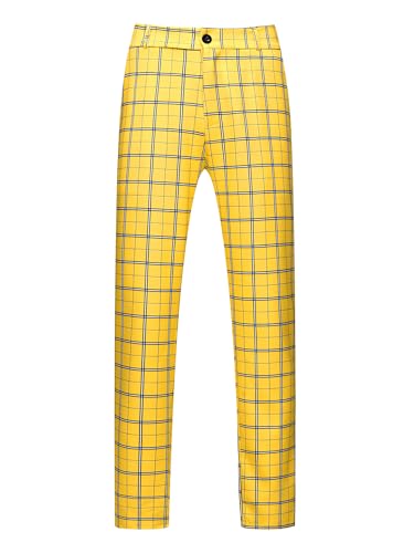 Lars Amadeus Plaid Pants for Men's Big and Tall Business Classic Checked Dress Trousers