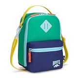 Roots Insulated Lunch Bag – Made from Recycled Polyester, with Exterior ID Label, Adjustable Shoulder Strap & 2 Zippered Compartments – 7L, Green & Navy