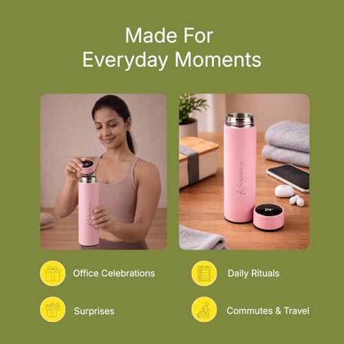 Image of fnp Personalized Smart Temperature Display Water Bottle | Leakproof Reusable Drinking Bottle for Office, Travel, Gifting & Daily Use (Pink)