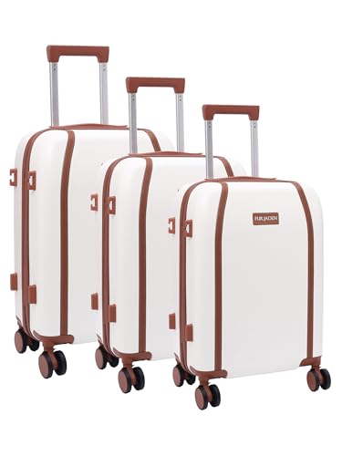 Image of FUR JADEN The Wayfarer Polycarbonate Travel Luggage Suitcase with 8 StealthTech Silent Shock Absorbing Wheels, TSA Lock & Aviation Grade Telescopic Trolley (Oyester White, Set of 3)