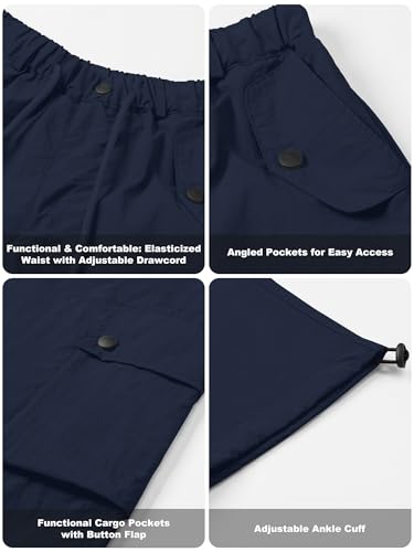 Image of Betusline Girls & Women's High Waist Wide Leg Cargo Pants Y2K Parachute Pants with Pockets and Drawstring 6 Years-Women 2XL