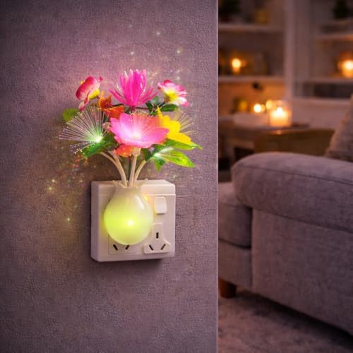 Plug in Flower Night Light, Color Changing Fiber Optic LED Night Light with Dusk to Dawn Sensor, Soft Cozy Glow for Bedroom, Bathroom, Hallway, Decorative Gift for Women Mom (1) image 5
