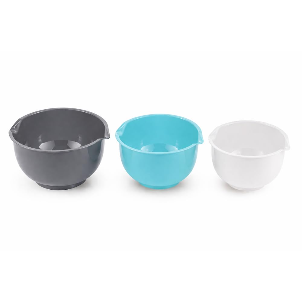 eMKay® 3 Pcs Mixing Bowl Set | Nesting Kitchen Bowls with Pouring Spout | Baking & Food Prep Bowls | Dishwasher Safe | 2.5L 2L 1.5L (Grey Teal White)
