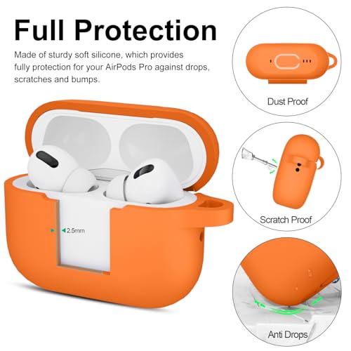Image of for AirPods Pro 2nd 1st Generation Case Cover with Keychain, Protective Soft Silicone Skin Accessories for Apple AirPods Pro Charging Case 2022 /2019, Front LED Visible, Orange
