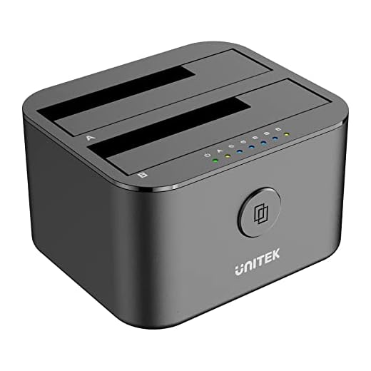 Unitek USB 3.0 to SATA I/II/III Mini Dual Bay External Hard Drive Docking Station for 2.5 / 3.5-inch HDD SSD, Offline Clone Duplicator Function Support UASP and 16TB with 12V/3A Power Adapter