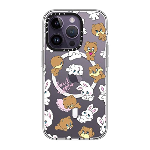 CASETiFY �N���A iPhone 14 Pro �P�[�X [���΂݂ɂ����f��/2m����̗����������N���A/MagSafe �ɑΉ�] - Bunny-Bear Mix by foxy illustrations