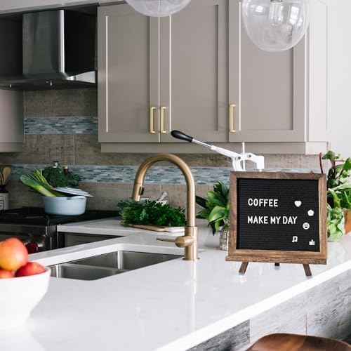 Felt Letter Board 10x10" – 340 Letters, Numbers & Symbols, Wall Mount or Stand Display, Changeable Message Board for Quotes & Notes, Home/School/Office/Hotel/Restaurant/ Coffee Shop, 2 Storage Bags, Dark Brown Wood Frame 10 * 10 in