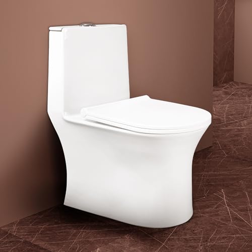 Hindware Italian Collection One-piece Fabio Floor Mount Western Commode for Bathroom | Made of Ceramic | Syphonic Flushing | Vortex | Rimless | Soft C