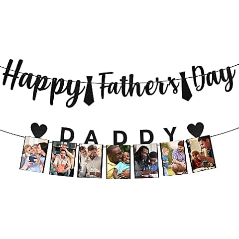 Deneo Father's Day Banner, Daddy Banner, 3pc Glitter Party Decorations, Black Cover
