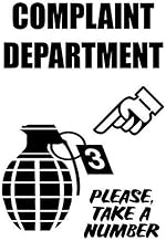 Complaint Department Funny - Sticker Graphic - Auto, Wall, Laptop, Cell, Truck Sticker for Windows, Cars, Trucks