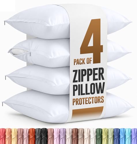Utopia Bedding 4 Pack Pillow Protectors with Zipper Standard Size Soft Brushed Microfiber Fabric Pillow Cases Shrinkage and Fade Resistant Pillow Covers (White)