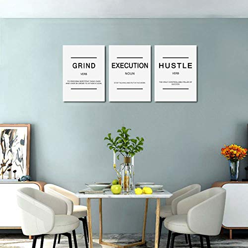 Inspirational Wall Art - Framed Canvas Wall Art,Grind Slogan,Success Quotes, Office Wall Art, White Large Poster, Positive Motivational, Execute Poster (C-3Pcs,12X16Inchx3Pcs) #TOP3
