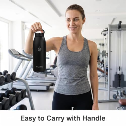 Image of 32oz Insulated Stainless Steel Water Bottle with Handle, Double Wall BPA-Free Metal Water Bottle, Leakproof, Keeps Cold 24H & Hot 12H, Ideal for Gym, Office, Hiking, Black