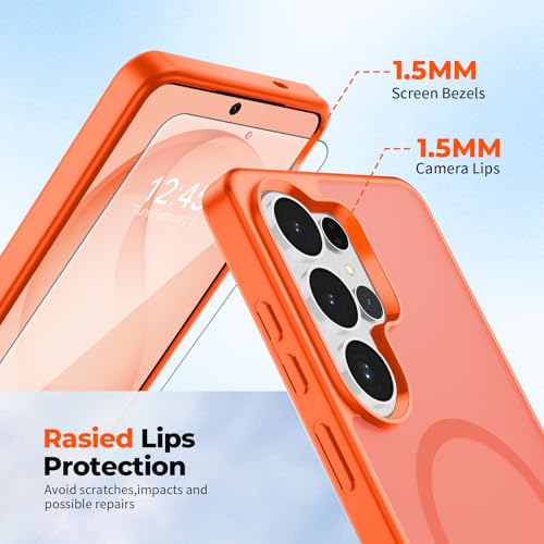 Image of SUPFINE Magnetic for Samsung Galaxy S26 Ultra Case with Screen Protector, (Built-in Magnets) (Military Grade Drop Protection) Slim Translucent Shockproof Phone Case,Orange