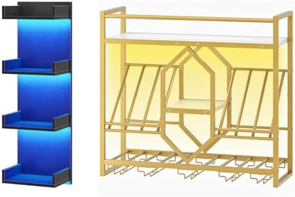 HOOBRO Floating Wall Shelves with LED Lights, 4-Tier Floating Shelf Wall Mounted for Storage, Wine Glass Bottle Rack Stemware Holder, for Bedroom, Living Room, Kitchen BK41DBJ01-DW73DBJ01 image 5