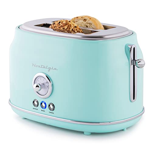 aqua toaster - Nostalgia 2-Slice Toaster, Extra Wide Slots, Classic Retro Design with Chrome Knob, Cancel, Defrost, and Bagel Button, Removable Crumb Tray, Aqua