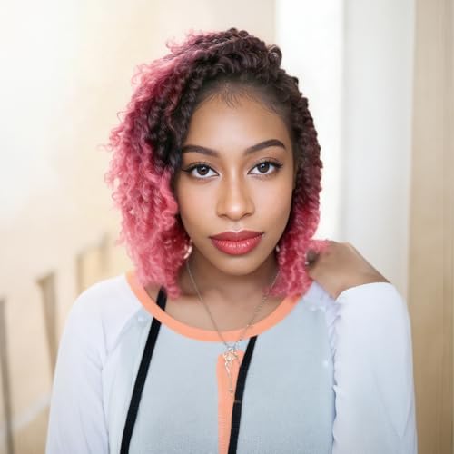 Pre Looped Pretwisted 10 Inches 8 Packs Passion Twist Crochet Hair for Black Women-Omber Pink,Soft Lightweight Hair Extension Braided(10"-8 Packs,T1B/Pink)