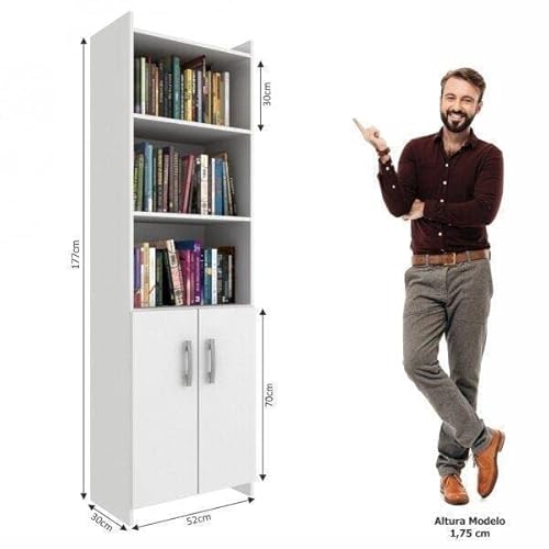 Livreiro Biblioteca 2 Portas 4 Prateleiras Espresso Móveis Branco