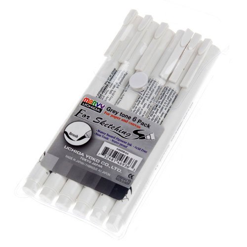 Marvy Uchida Sketching Grey Tone Pack of 6 Brush Tip – Made In Japan