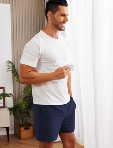 Image of Deyeek 5.5 Inch Mens Pajama Shorts Sleep Cotton Lounge PJ Lightweight Elastic Waist Drawstring Nightwear Bottom with Pockets