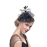 Tancurry Damen Feierliche Anlässe Faszinator Hut Federhut Kopfbedeckung Vintage Haarschmuck Party Hochzeit Kopfschmuck (Schwarz)