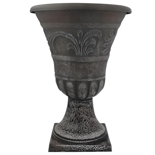 Divas World Stone Look Urn Planter Grey Garden Pot 54cm Tall Decorative Outdoor Flower Container Pedestal Design Lightweight Classic Vase Style for Plants Trees Shrubs – 33L Volume – 40.5cm Wide (2)