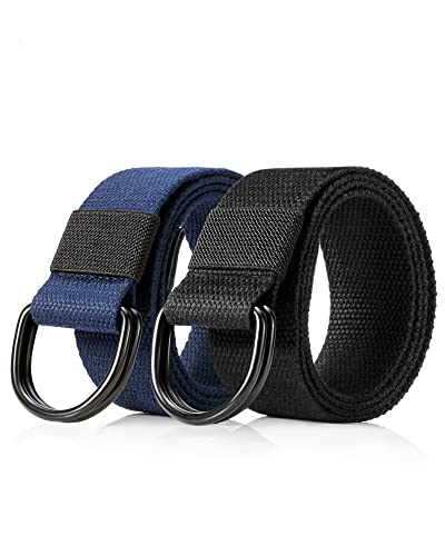 Image of EsengNoyi Canvas D Ring Belts for Men, Casual Fabric Belt, Black&Blue, M