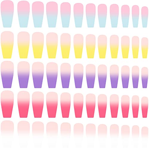 Artquee 120Pcs 5 Colors Press On Nails French Ombre Medium Long Fake Nail Ballerina Matte Coffin False Acrylic Artificial File Full Cover Tip Art Multicolor Sets Manicure For Women And Girl Decoration #TOP1