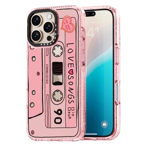 Rosarnnah for iPhone 16 Pro Max Case Aesthetic Pink, Cassette Tape