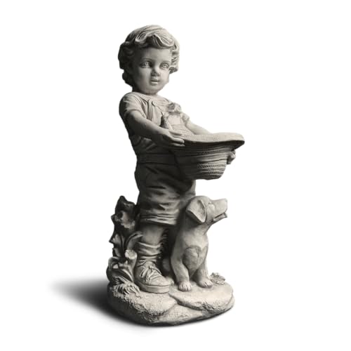 gartendekoparadies.de Jungen Figur mit Bepflanzbaren Hut aus Steinguss, Grau, Frostsicher für...