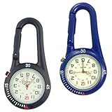 Calenxy 2 Stück wasserdichte Karabineruhr mit Karabiner Befestigung Taschen-Taschenuhr, leuchtendes Gesicht FOB-Uhr Clip-On Uhr Sanitäter Uhr Edelstahl FOB Sanitäter für Radfahrer Kletterer Rucksack