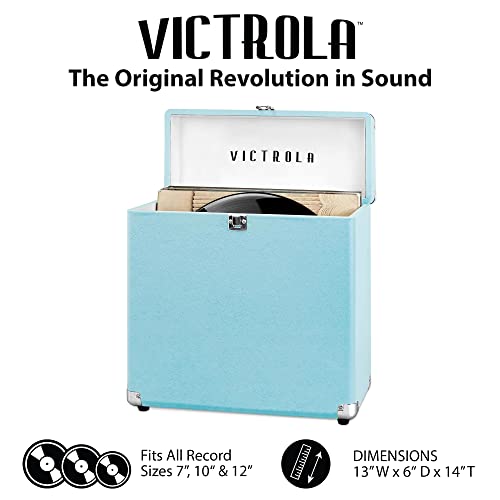 Image of Victrola Collector - Vinyl Record Storage Case, Holds 30+ LPs - Turquoise | Vinyl record storage case, holds 30+ LPs (33 /45 /78), corner guards, heavy-duty hinges, dust and scratch protection